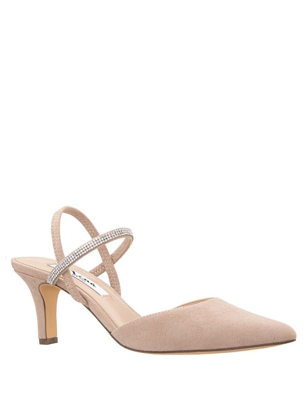 Nina Billy Beige Rhinestone Strap Slingback Heels